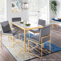 High Back Fuji Dining Chair, Set of 2, Gold Metal, Grey PU
