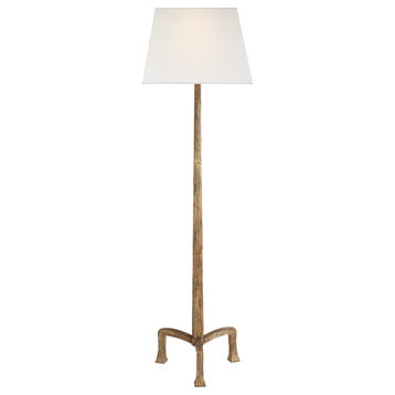Strie Floor Lamp in Gilded Iron with Linen Shade