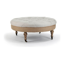 Maison CF056-2 Natural Luxury Linen Tufted Round Ottoman in Jute - Footstools And Ottomans