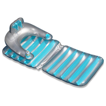 74" Silver and Blue Inflatable Swimming Pool Folding Lounge Chair Float