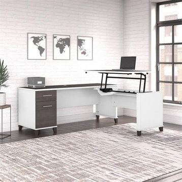 Somerset 3 Position Sit to Stand L Shaped Desk in White/Gray - Engineered Wood