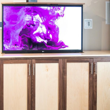 TV Lift Cabinet in solid Maple Infused with Solid Walnut (The Naramada)