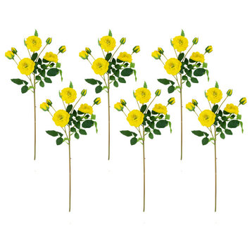 Set of 6 Yellow Real Touch Camellia Rose Artificial Floral Sprays  23"