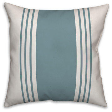 White and Sea Glass Farmhouse Stripe 18x18 Throw Pillow