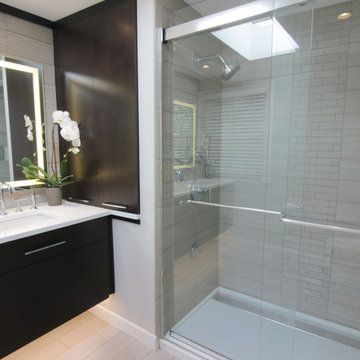 Modern City Style: Linear Taupe and Espresso Master Bath