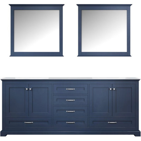 Lexora Home Dukes 80" Carrara Marble Top Double Vanity in Navy Blue
