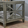 Industrial Side Table, Unique Open Sides With Tempered Glass Top, Antique Gray