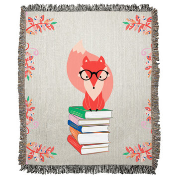 Fox and Books Woven Blanket, 50x60