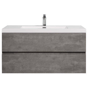 ALma-Angela Cement Grey Wall Mount Vanity With Sink, Grey, 36"