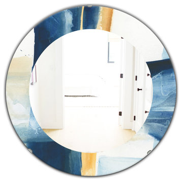 Designart Indigo Panel Iv Modern Frameless Oval Or Round Wall Mirror, 32x32