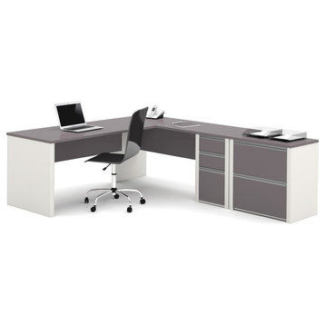 Bestar Connexion L-Shaped Workstation With Lateral File, Slate And Sandstone