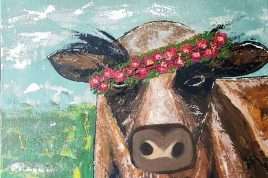 Farmhouse Cow, 18x24 Gallery Wrapped Thick Canvas