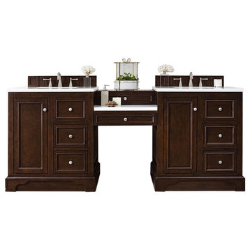 De Soto 82" Double Vanity Set, Burnished Mahogany, 3CM Arctic Fall Solid Surface