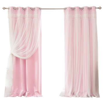 Lace Overlay Blackout Curtains, Newpink, 96"