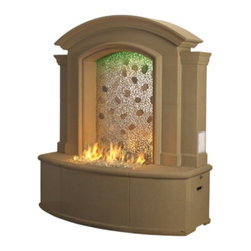Large Firefall with Artisan Glass Outdoor Gas Fireplace - Outdoor Fireplaces