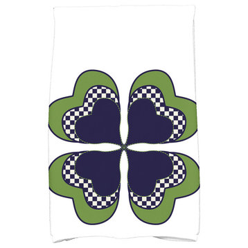 4 Leaf Clover, Holiday Floral Print Kitchen Towel, Navy Blue