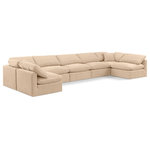 Meridian Furniture - Indulge Upholstered Modular U-Shaped Sectional, Beige, 7-Piece: 5 Armless Chair, 2 Corner Chair, Down Stuffed Velvet - Experience ultimate comfort and style with our beige velvet Indulge Sectional. The luxurious velvet will elevate the aesthetic of any room. This sofa provides ample space for you to relax while its modular build offers the option of unlimited configurations. Whether you're looking to add a stylish element to your living room or a comfortable seating option to your bedroom, this sofa is the perfect choice.