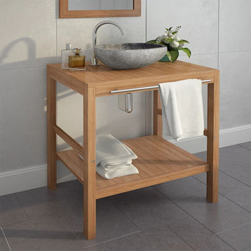 vidaXL Bathroom Vanity Cabinet with Towel Rail Bath Sink Table Solid Teak