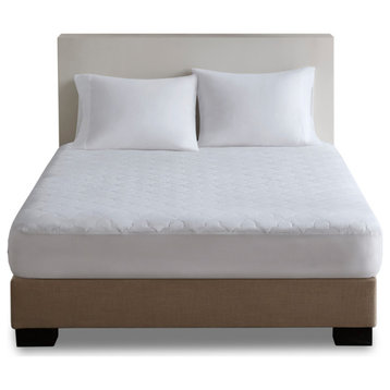 Sleep Philosophy Percale Double Insertion Filled Mattress Pad, White, King