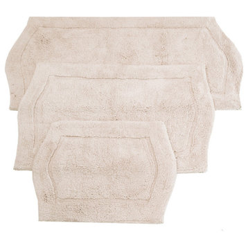 Waterford Collection Tufted Non-Slip Bath Rug, 3 Piece Set, Ivory