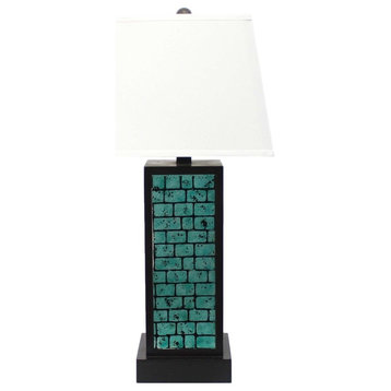 13 X 15 X 30.75 Black Metal With Teal Brick Pattern - Table Lamp