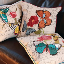 Xia Home Fashions - Papillon Embroidery Pillow - Decorative Pillows