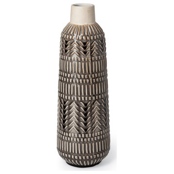 Riker III Large Dark Gray Cream Ceramic Vase