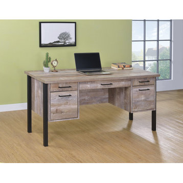 4-Drawer Office Desk, Weathered Oak and Black