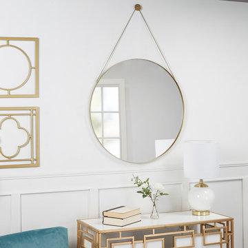 Marlaina Round Wall Mirror With Hanging Chain, Gold