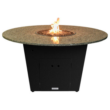Round  Fire Pit Table 60" D, Natural Gas, Black Pearl Top, Gray