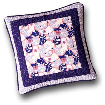 Set of 2 Cherry Blossom Floral Patchwork Purple Throw Pillow Covers 18" x 18"