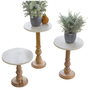 Round White Marble Top Wood Display Stand 3-Piece Set