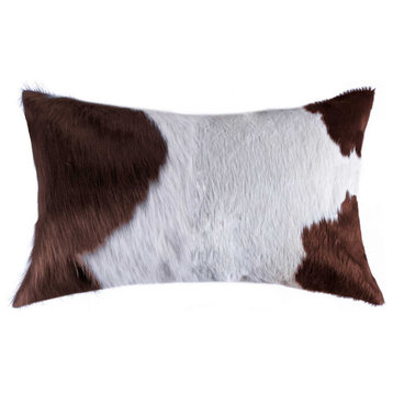 12"x20"x5" White and Brown Cowhide Pillow