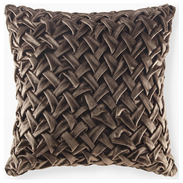 Croscill Winchester Ruched Velvet Sqaure Pillow 20x20, Brown