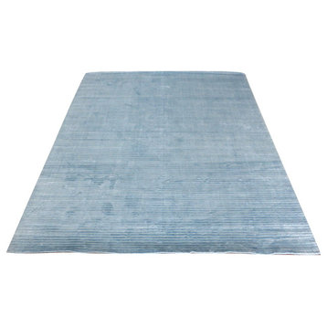 8'2x9'11 Hand Loomed Blue Oriental Rug Bamboo Silk Modern Contemporary