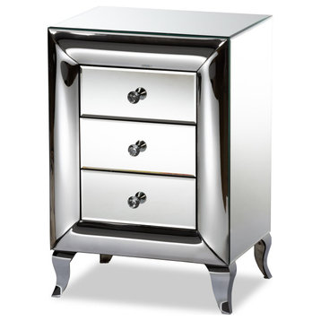 Glam End Table, 3 Storage Drawers With Faux Crystal Knobs & Beveled Accents