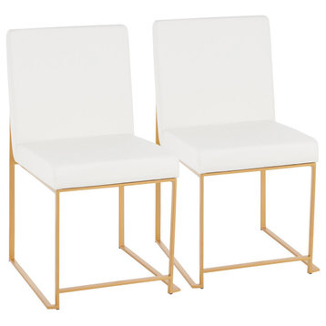 High Back Fuji Dining Chair, Gold/White Faux Leather, Set of 2
