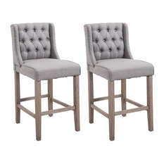 Aosom - 40" Tufted Counter Height Bar Stools, Set of 2, Gray - Bar Stools and Counter Stools
