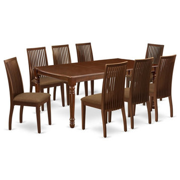 East West Furniture Dover 9-piece Wood Dining Set with Cushion Seat in Mahogany