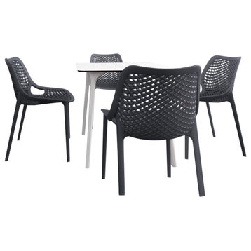 Air Maya Square Dining Set With White Table and 4 Dark Gray Chairs