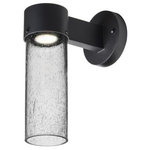Besa Lighting - Besa Lighting JUNI10CL-WALL-LED-BK Juni 10 - One Light Outdoor Wall Sconce - The Juni 10 sconce is composed of a Silver aluminum bracket and transparent Blue glass cylinder, with an interesting bubble pattern blown randomly throughout the glass. The pleasing play of light through the bubble accents make for a striking affect. The standard incandescent option offers a prominent display of the lamp filament behind the glass, while the LED option results in a splash of concealed LED downlight. These stylish and functional luminaries are offered in a beautiful Silver finish.  Shade Included: TRUE  Dimable: TRUEJuni 10 One Light Outdoor Wall Sconce Black Clear Bubble GlassUL: Suitable for damp locations, *Energy Star Qualified: n/a  *ADA Certified: n/a  *Number of Lights: Lamp: 1-*Wattage:60w Medium base bulb(s) *Bulb Included:No *Bulb Type:Medium base *Finish Type:Black
