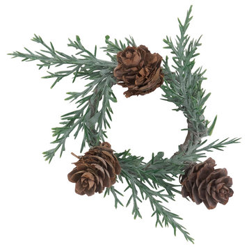 Holiday Napkin Rings With Pine Cone Design, Set of 4, Green