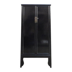 Chinese Oriental Black Lacquer Tall Armoires Cabinet - Armoires And Wardrobes