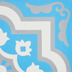 Moroccan Mosaic and Tile House - Taza Handmade Cement Tile, Blue/White/Gray, Sample - Tile