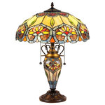CHLOE Lighting - CRYSTORAMA, Tiffany-style 3 Light Victorian Double Lit Table Lamp, 16" Shade - This Tiffany-style Victorian design 3-light with matching base table lamp features a dark bronze finish and a lighted base that will complement many decors throughout your home. Hand crafted from individually hand cut pieces of art glass that will add color and beauty to any space.