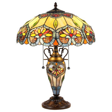 CRYSTORAMA, Tiffany-style 3 Light Victorian Double Lit Table Lamp, 16" Shade