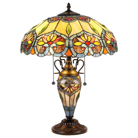 CRYSTORAMA, Tiffany-style 3 Light Victorian Double Lit Table Lamp, 16" Shade