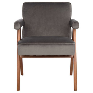 Katie Mid Century Arm Chair, Dark Gray Velvet/Walnut