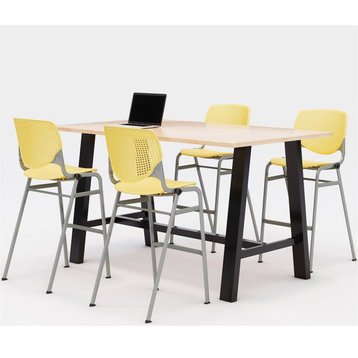 KFI Studios Midtown Bistro Dining Set - Maple Top - Yellow Chairs