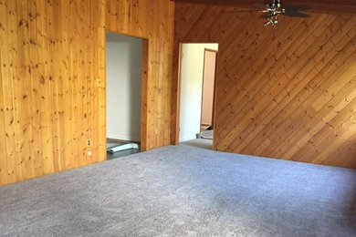Example of an arts and crafts carpeted and gray floor living room design in Los Angeles